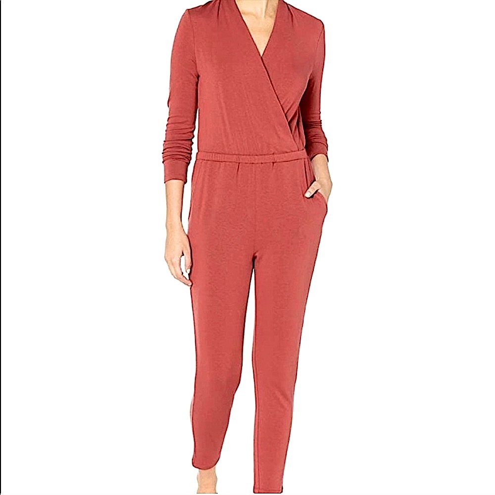 XXL • Daily Ritual • Women's Wrap Jumpsuit • Deep Coral, Rust, Reddish